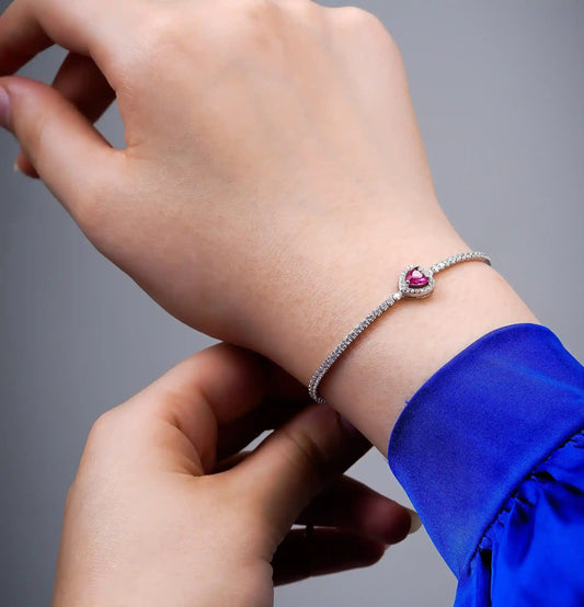 Crimson Zircon Heart Tennis Bracelet