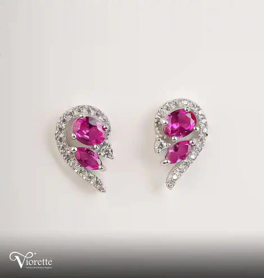 Fuchsia Teardrop Curve Stud Earrings