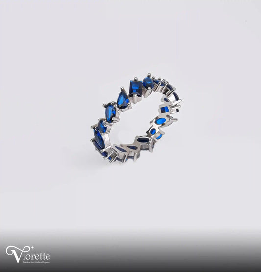 Blue Topaz Scattered Fuchsia Silver Ring