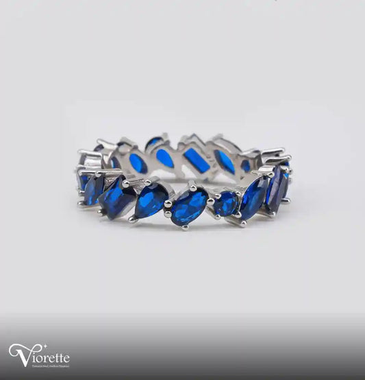 Blue Topaz Scattered Fuchsia Silver Ring