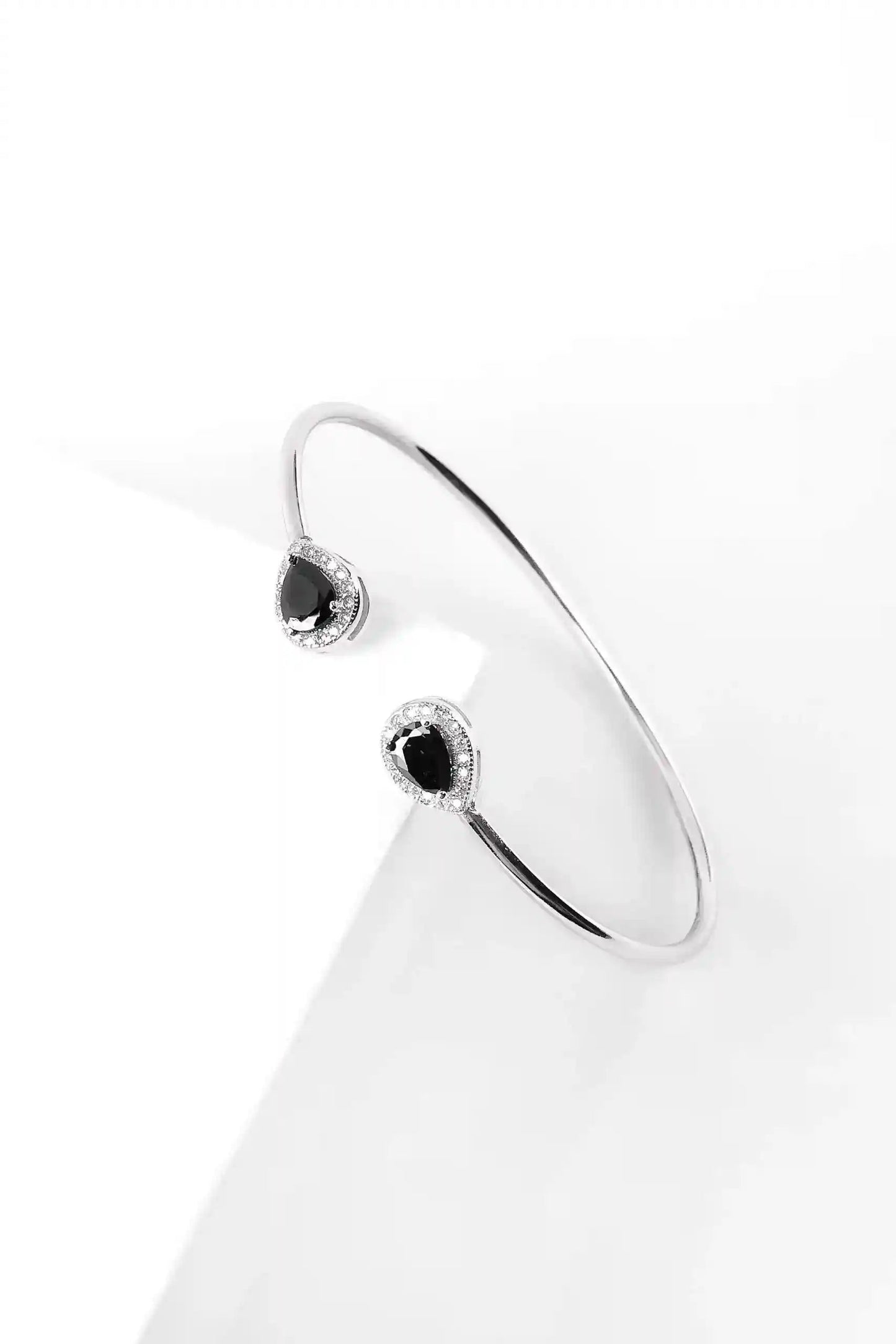Black Zircon Teardrop Open Bangle