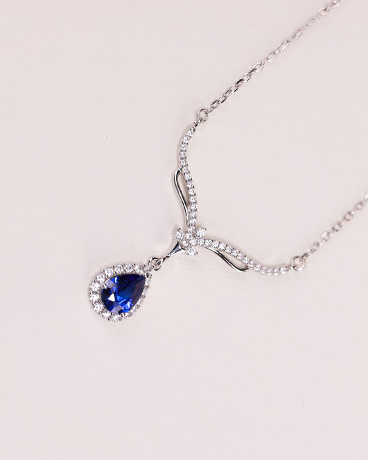 Viorette Radiance teardrop necklace in 925 sterling silver with a blue zircon teardrop pendant