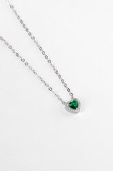 Green Pandora Silver Necklace With Crystal Heart