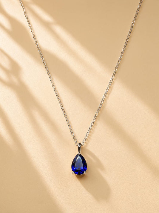 Sapphire Drop Silver Necklace