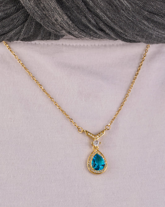 Viorette teardrop necklace in gold-plated 925 sterling silver with a sky-blue teardrop pendant