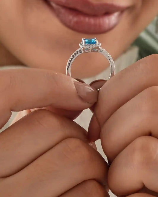 Sky Blue Halo Silver Ring