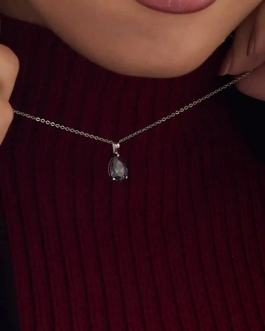 Aurora Teardrop Silver Necklace