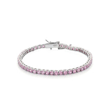 Viorette 3mm tennis bracelet in 925 sterling silver with a line of pink round crystals