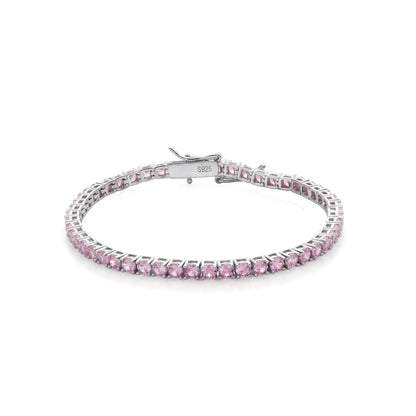 Viorette 3mm tennis bracelet in 925 sterling silver with a line of pink round crystals