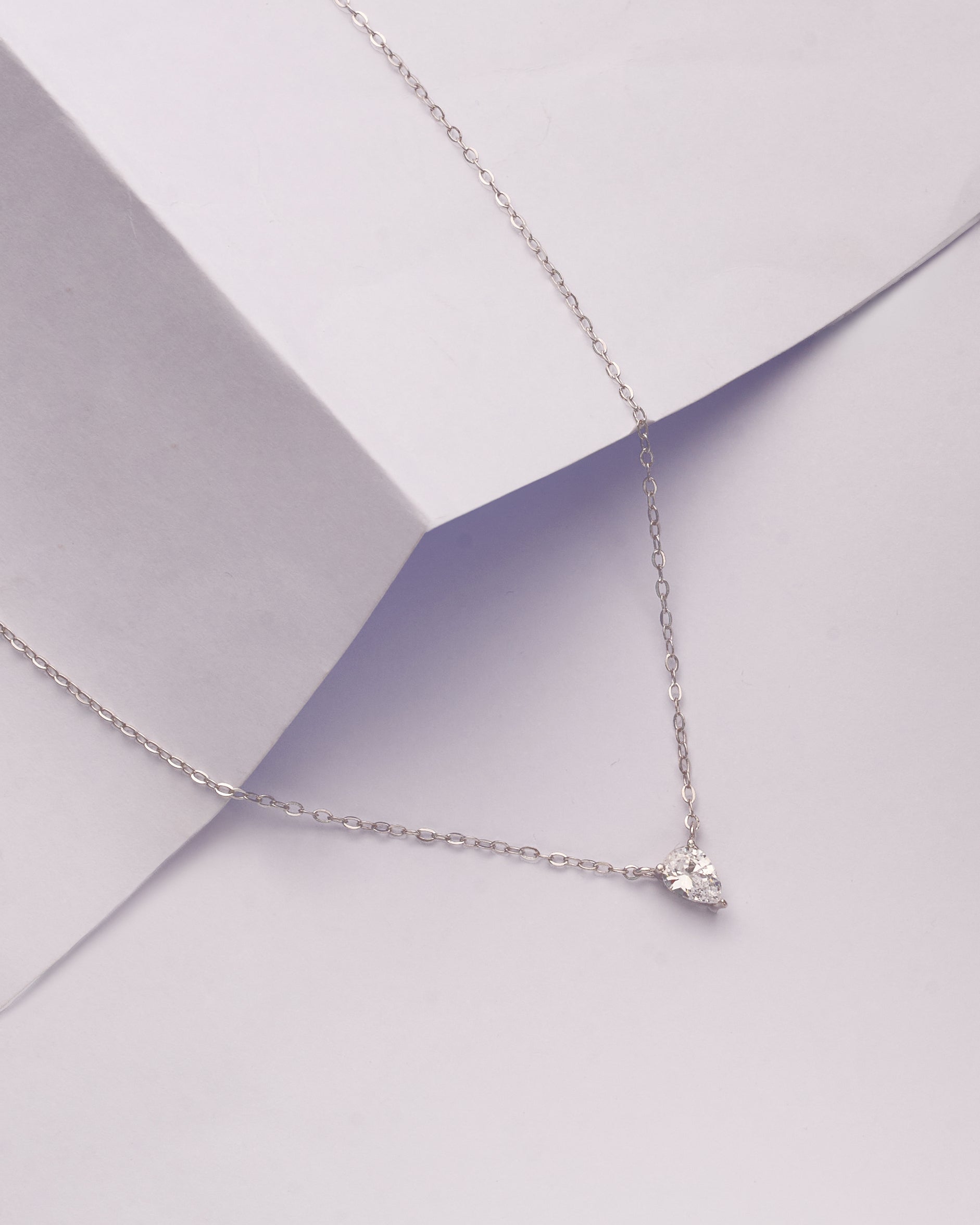 Viorette necklace in 925 sterling silver with a pear-cut solitaire stone