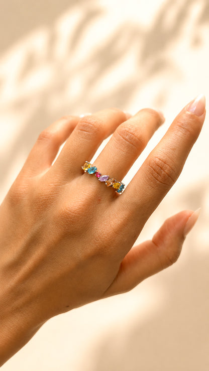 MultiColor Scattered Fuchsia Silver Ring