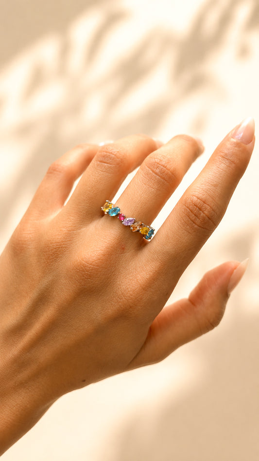 MultiColor Scattered Fuchsia Silver Ring