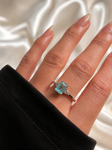 Ethereal Sky Blue Emerald-Cut Silver Ring