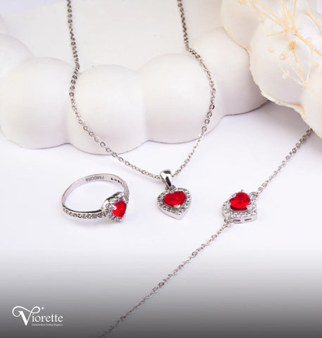Heart Necklace, Bracelet & Ring Set