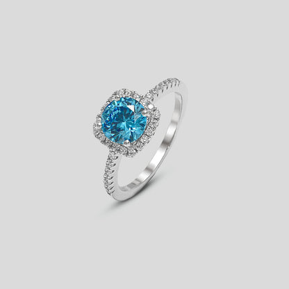Viorette halo ring in 925 sterling silver with a sky-blue halo-set stone