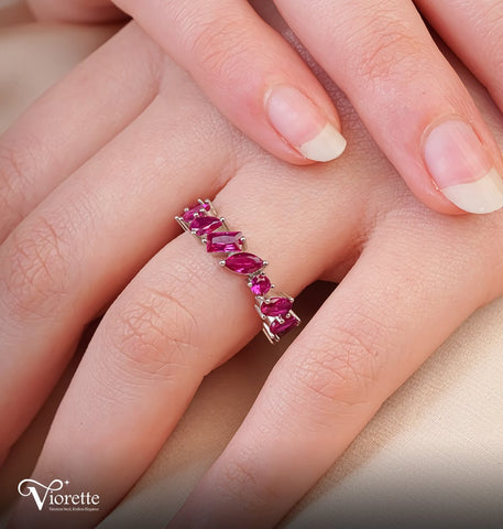Pink Topaz Scattered Fuchsia Silver Ring