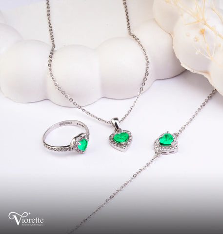 Heart Necklace, Bracelet & Ring Set