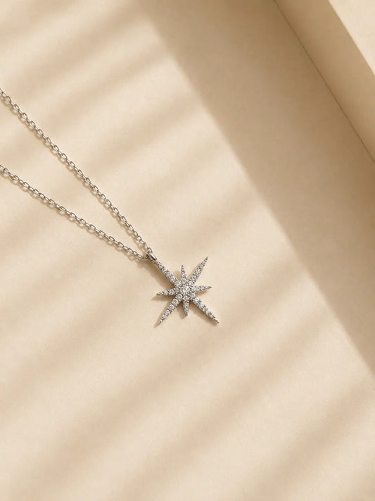 Viorette Celestial North Star necklace in 925 sterling silver with a pave-set star pendant