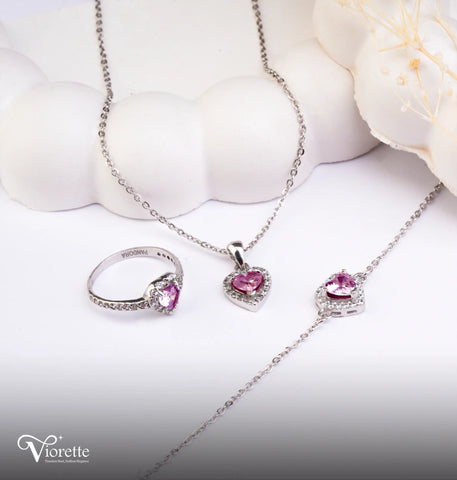 Heart Necklace, Bracelet & Ring Set