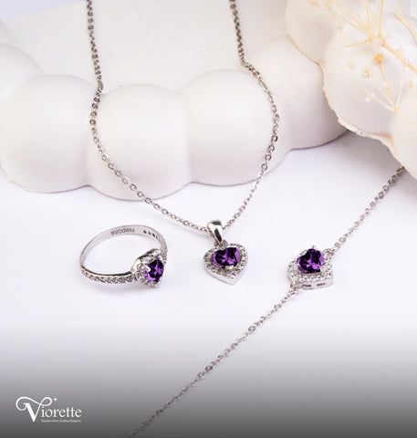 Heart Necklace, Bracelet & Ring Set