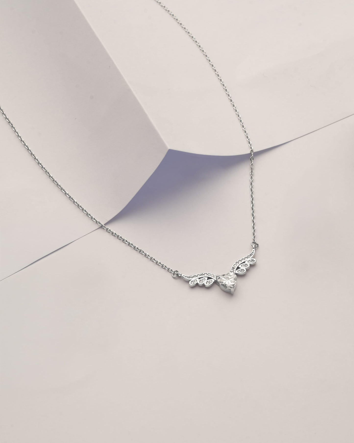 Viorette winged-heart necklace in 925 sterling silver with white zircon stones