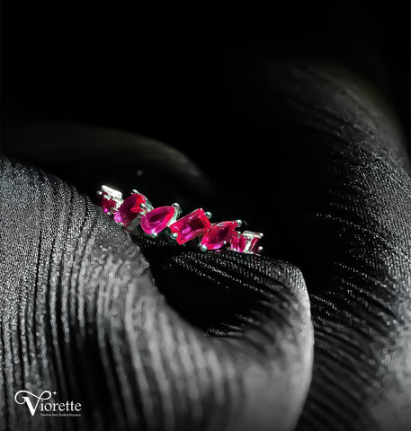 Pink Topaz Scattered Fuchsia Silver Ring