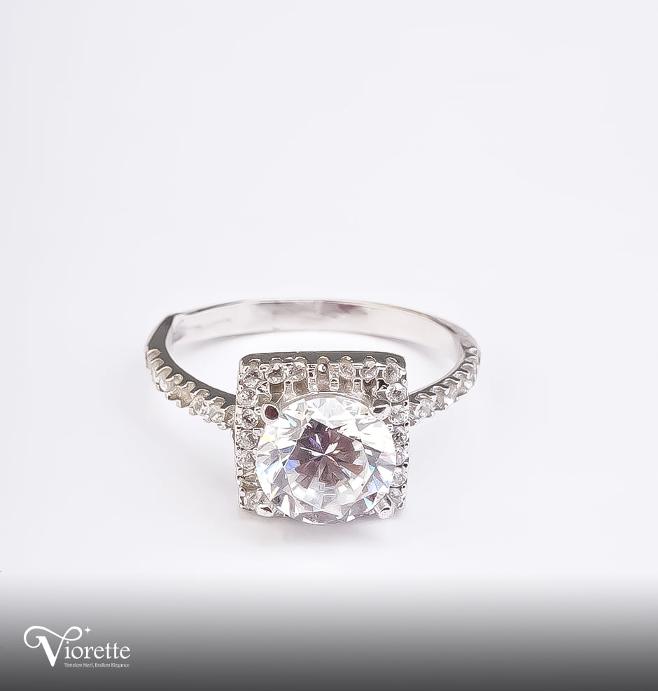 Celeste Solitaire Halo Silver Ring