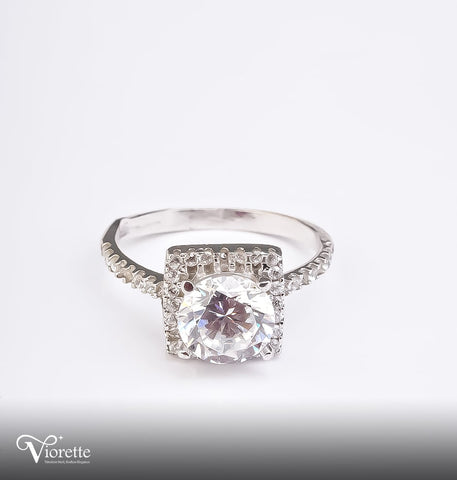 Celeste Solitaire Halo Silver Ring