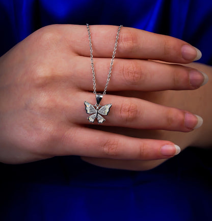 Viorette Crystal Wings Butterfly pendant in 925 sterling silver with crystal-set butterfly wings