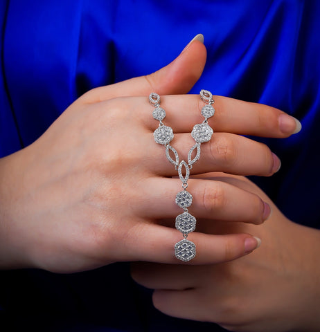 Silver Cluster Drop Statement Necklace