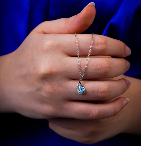 Blue Topaz Teardrop Pendant Necklace