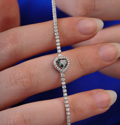Viorette heart tennis bracelet in 925 sterling silver with a line of green zircon hearts