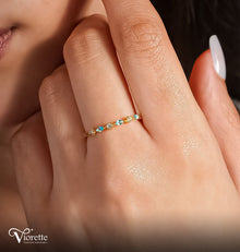 Viorette ring in gold-plated 925 sterling silver with aqua-blue zircon stones