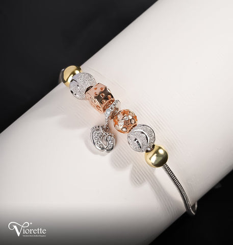 Rose Gold Mixed Charm Bangle Bracelet
