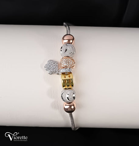 Rose Gold Mixed Charm Bangle Bracelet