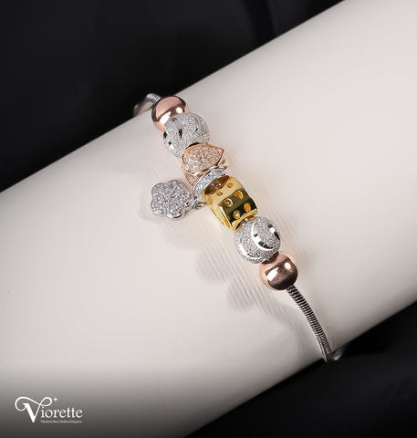 Rose Gold Mixed Charm Bangle Bracelet