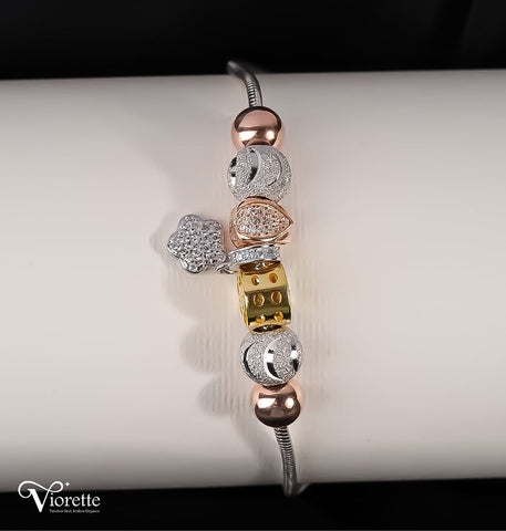 Rose Gold Mixed Charm Bangle Bracelet