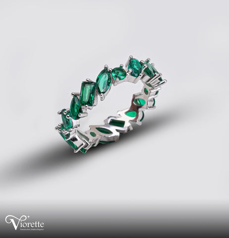Emerald Scattered Fuchsia Silver Ring