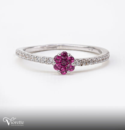 Viorette Red Floral ring in 925 sterling silver with red zirconia stones in a floral design