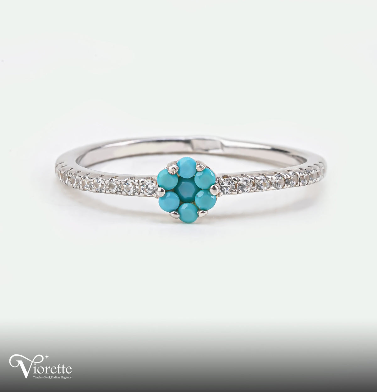 Sky Blue Floral Zirconia Ring