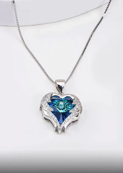 Viorette Ocean Heart necklace in 925 sterling silver with a blue heart pendant