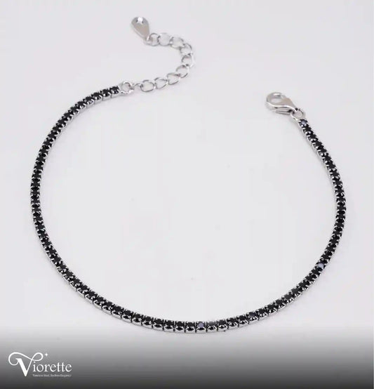 2mm Black Tennis Silver Bracelet
