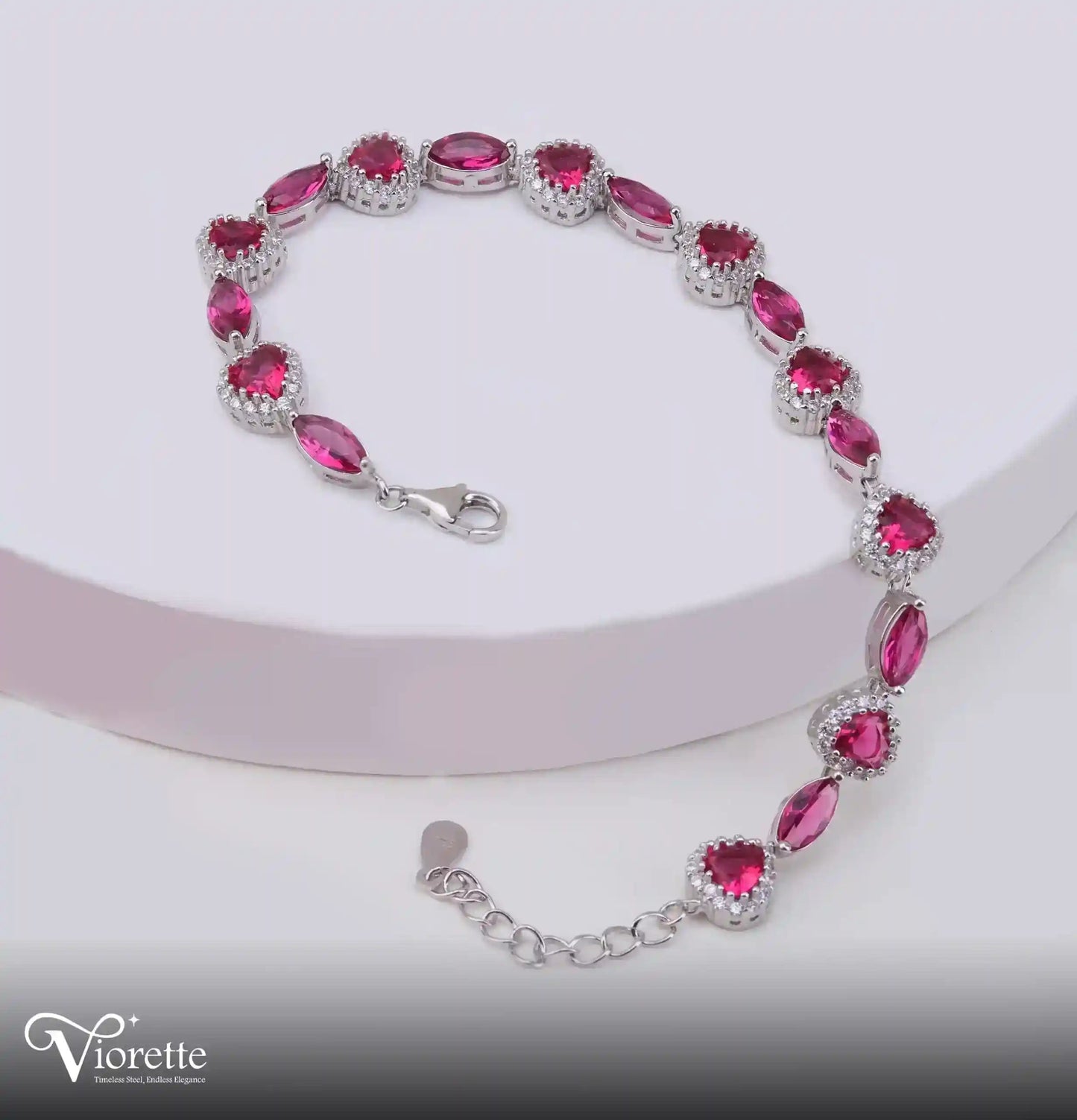 Viorette Heart and Marquise bracelet in 925 sterling silver with heart and marquise-cut stones