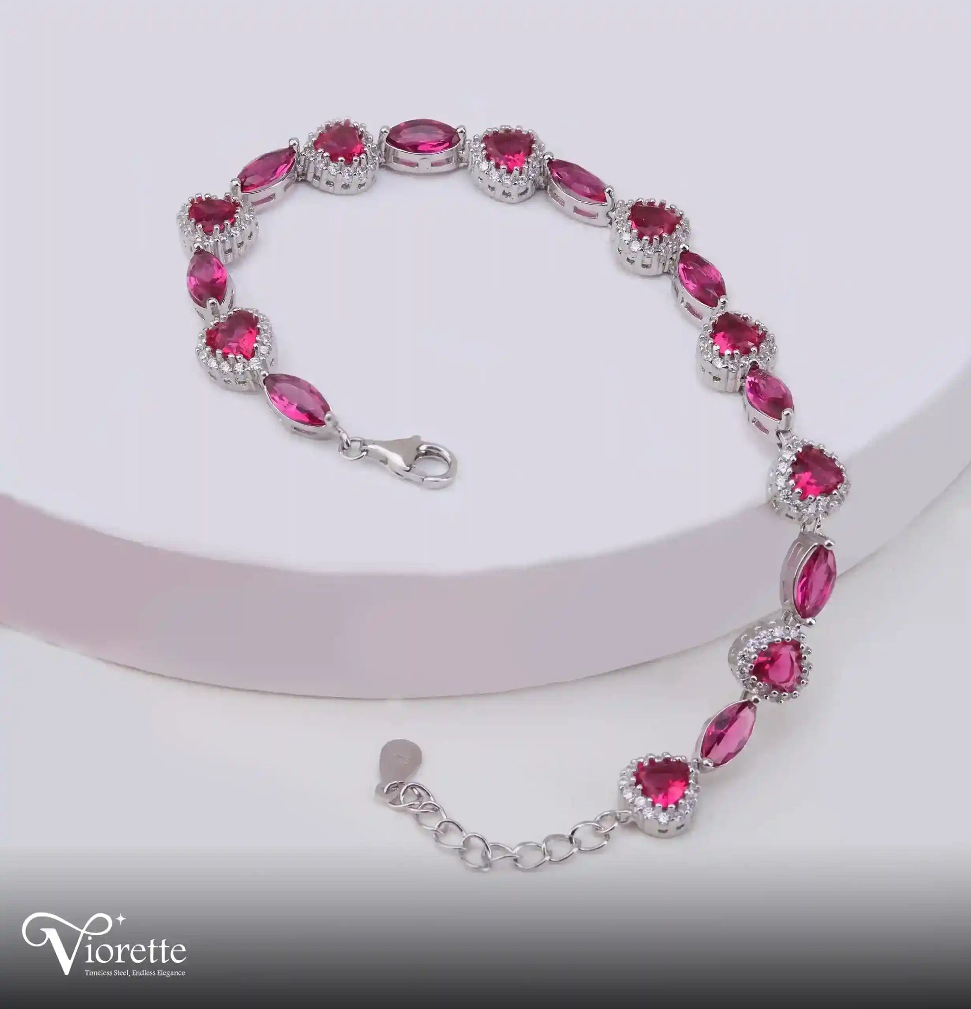 Viorette Heart and Marquise bracelet in 925 sterling silver with heart and marquise-cut stones