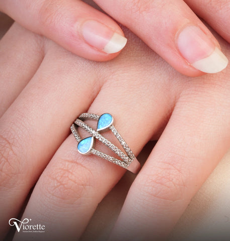 Aqua Twin Spark Silver Ring