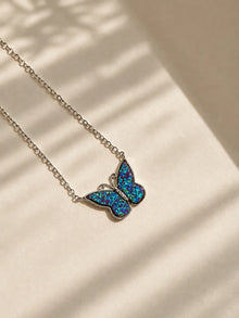 Midnight Sapphire Butterfly Silver Necklace