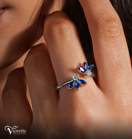 Blue Petal Open Ring