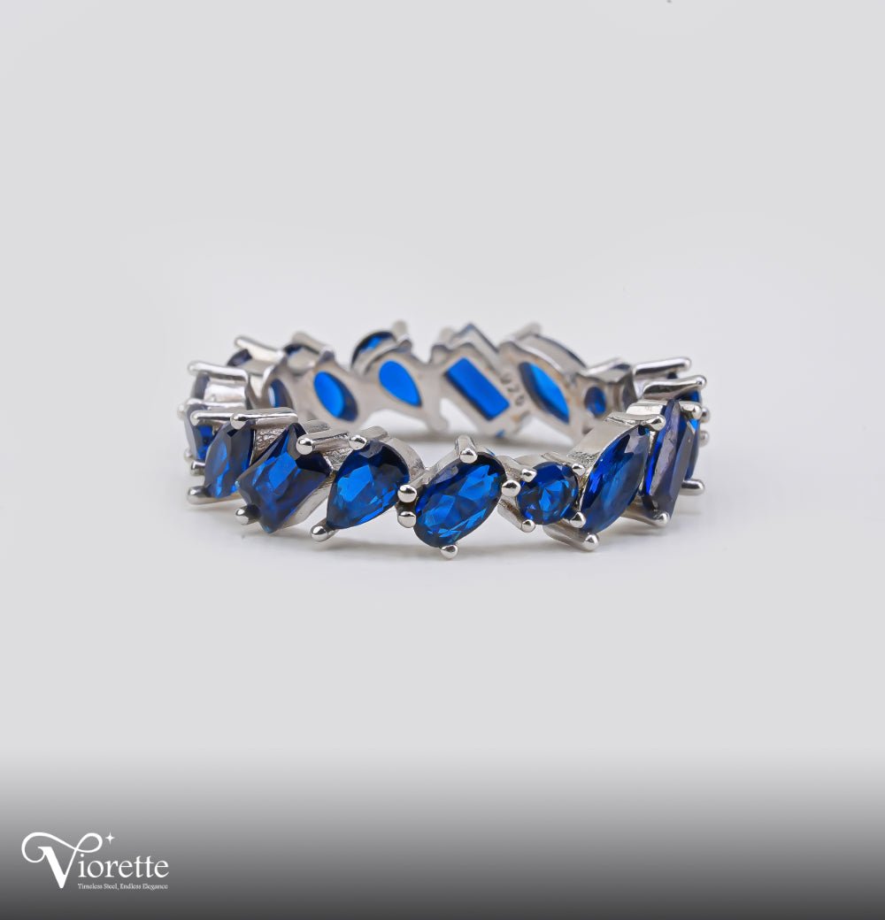 Blue Topaz Scattered Fuchsia Silver Ring