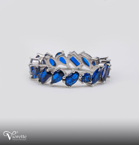 Blue Topaz Scattered Fuchsia Silver Ring