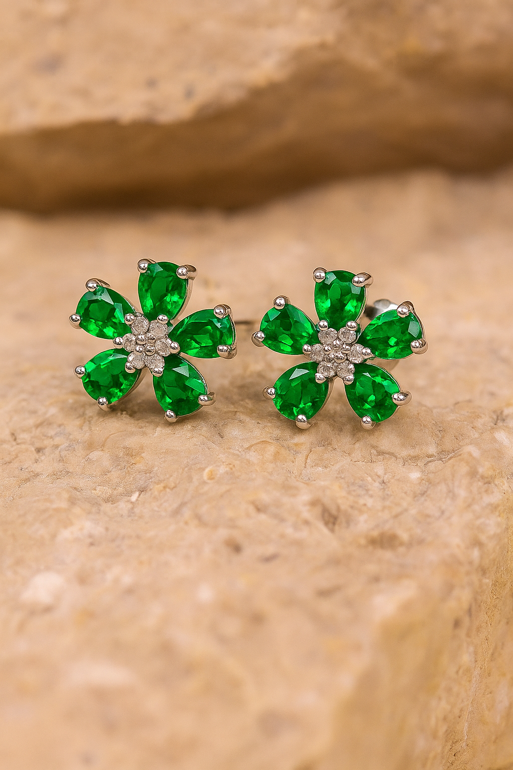 Emerald Rosé Blossom Stud Earrings